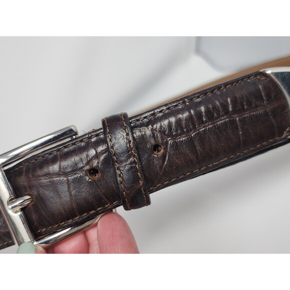 Talbots Womens Sz Large Cognac Brown Italian  Leather Belt Croc Embossed 30"-34" - Picture 9 of 13